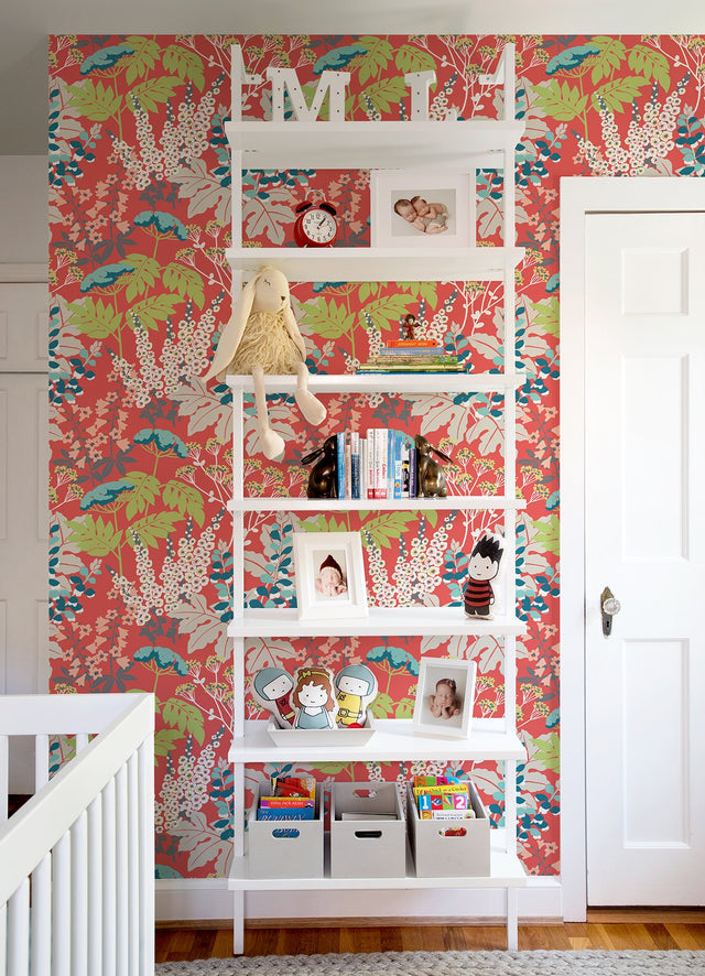 Brie Red Forest Flowers Wallpaper with Modern Botanical Pattern - A-Street Prints 2973-90021