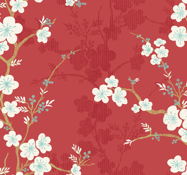 Nicolette Red Floral Trail Wallpaper with Modern Botanical Flower Motif - A-Street Prints 2973-90101