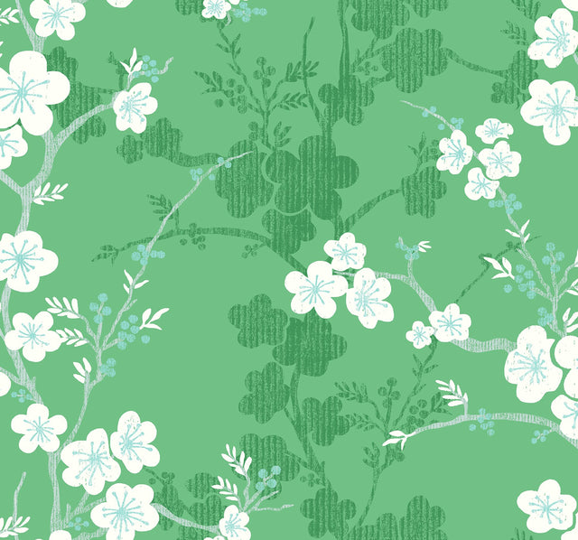 Nicolette Green Floral Trail Wallpaper with Modern Botanical Flowers Motif - A-Street Prints 2973-90103