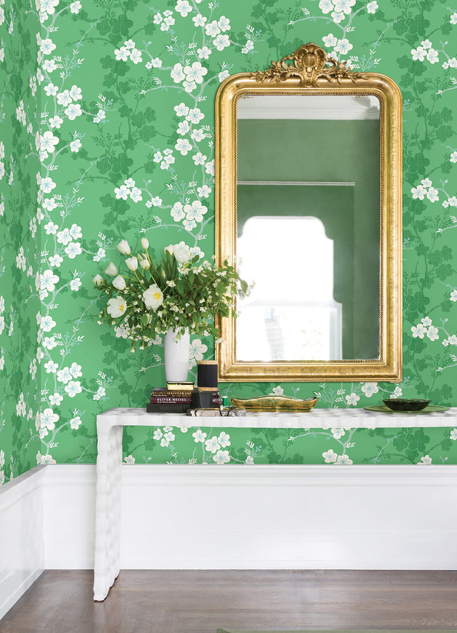 Nicolette Green Floral Trail Wallpaper with Modern Botanical Flowers Motif - A-Street Prints 2973-90103