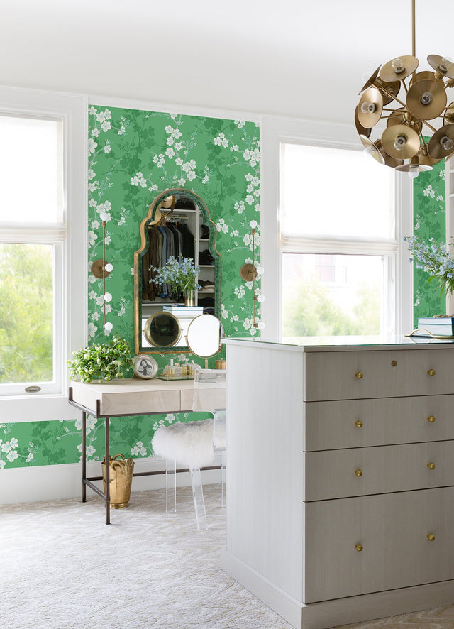 Nicolette Green Floral Trail Wallpaper with Modern Botanical Flowers Motif - A-Street Prints 2973-90103