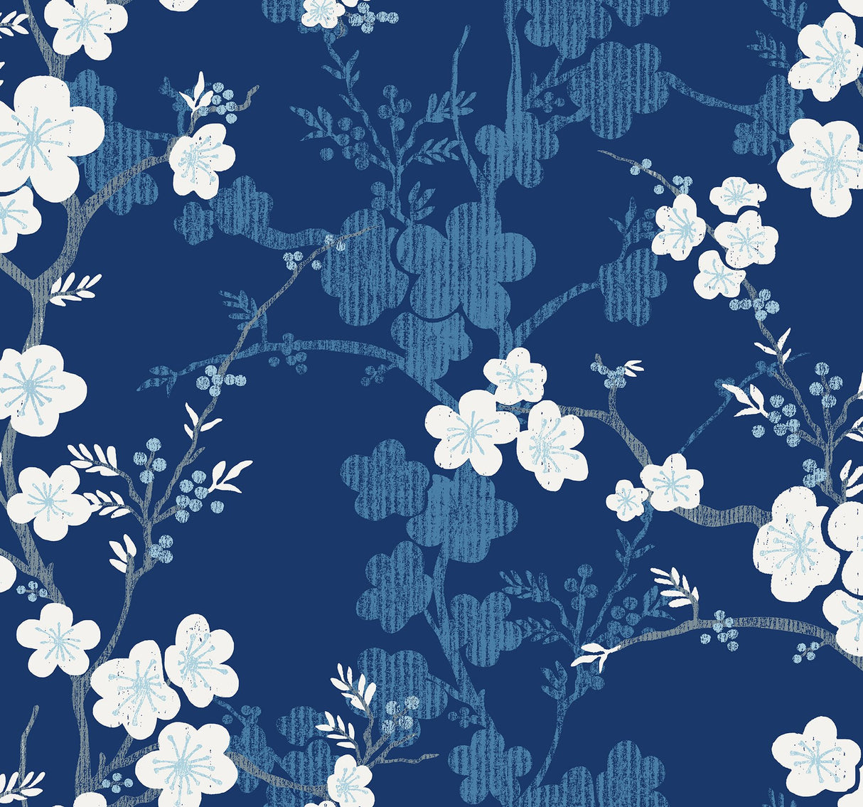 Nicolette Navy Floral Trail Wallpaper with Modern Botanical Flower Pattern - Brewster 2973-90104