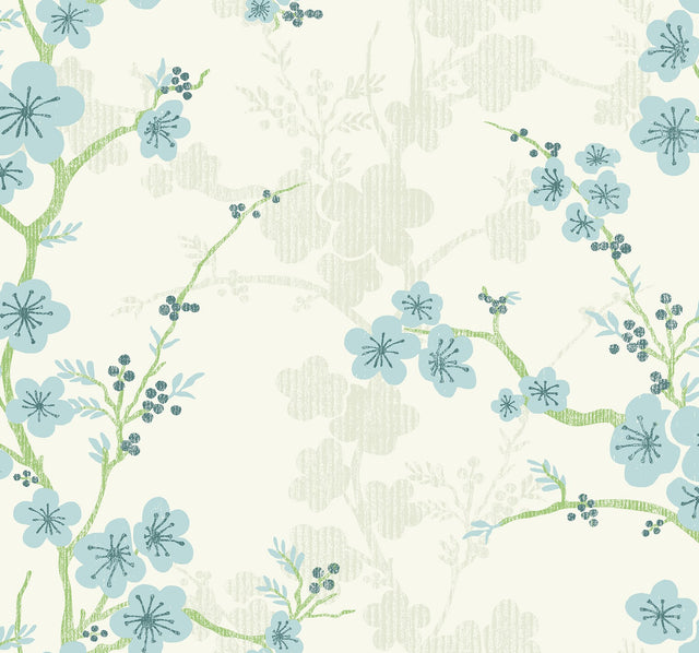 Nicolette Light Blue Floral Trail Wallpaper with Modern Botanical Flower Motif - A-Street Prints 2973-90107