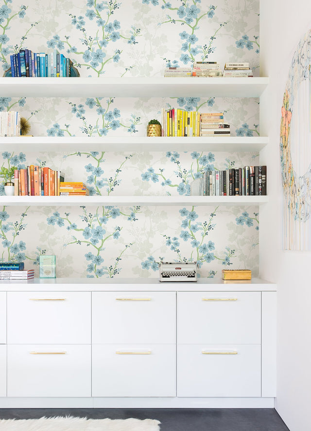 Nicolette Light Blue Floral Trail Wallpaper with Modern Botanical Flower Motif - A-Street Prints 2973-90107