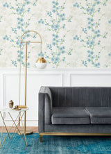 Nicolette Light Blue Floral Trail Wallpaper with Modern Botanical Flower Motif - A-Street Prints 2973-90107