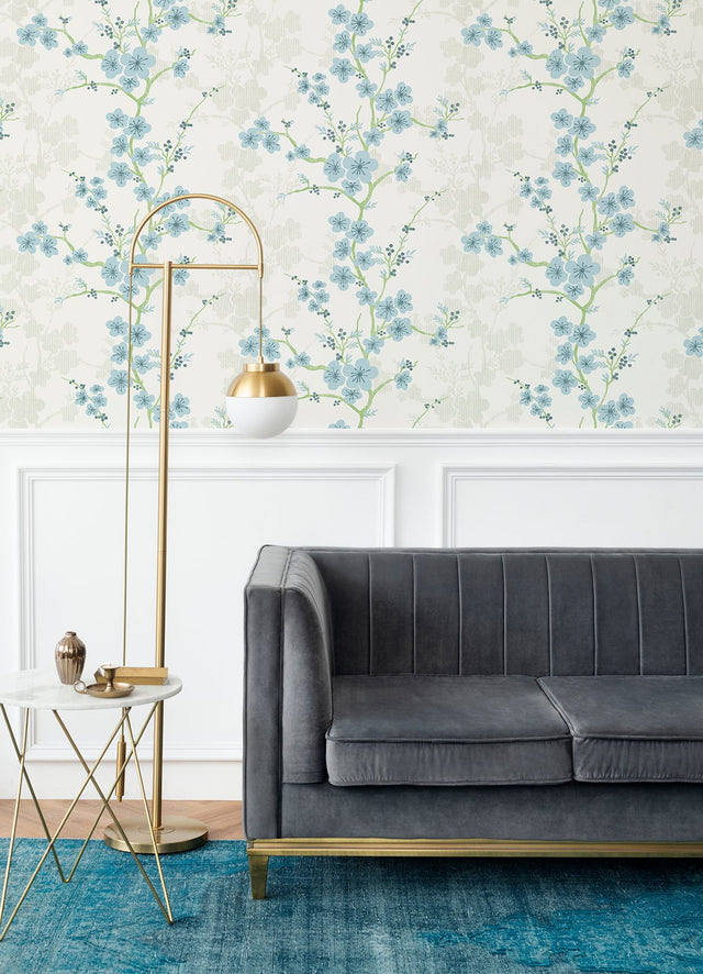 Nicolette Light Blue Floral Trail Wallpaper with Modern Botanical Flower Motif - A-Street Prints 2973-90107