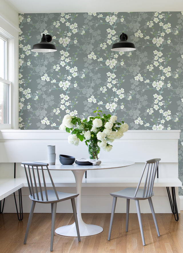 Nicolette Grey Floral Trail Wallpaper with Modern Botanical Flower Pattern - A-Street Prints 2973-90108
