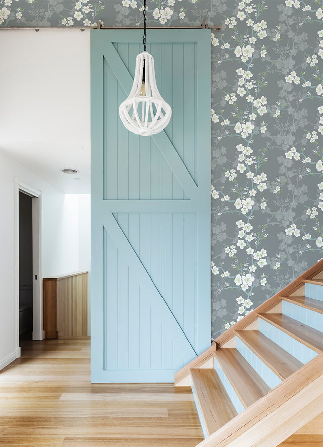 Nicolette Grey Floral Trail Wallpaper with Modern Botanical Flower Pattern - A-Street Prints 2973-90108