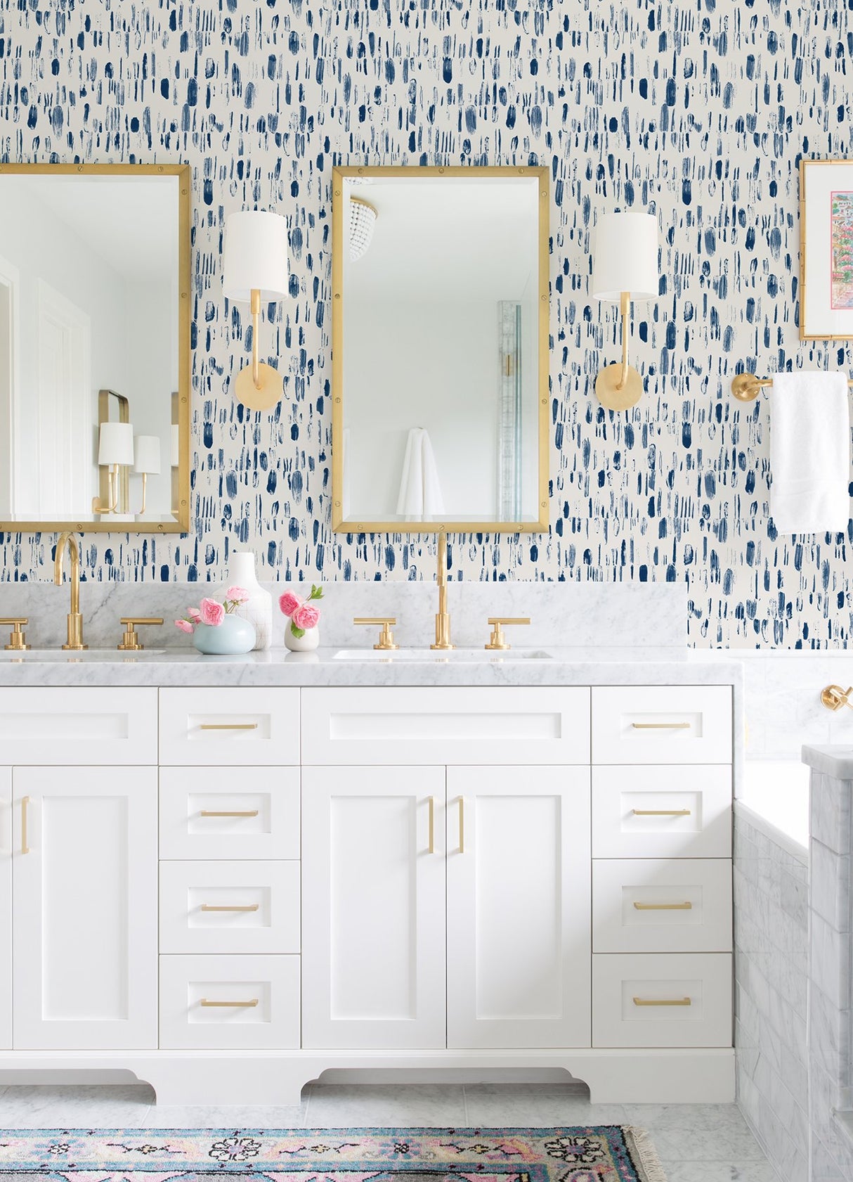 Dwell Navy Brushstrokes Blue Wallpaper with Abstract Modern Pattern - A-Street Prints 2973-90202