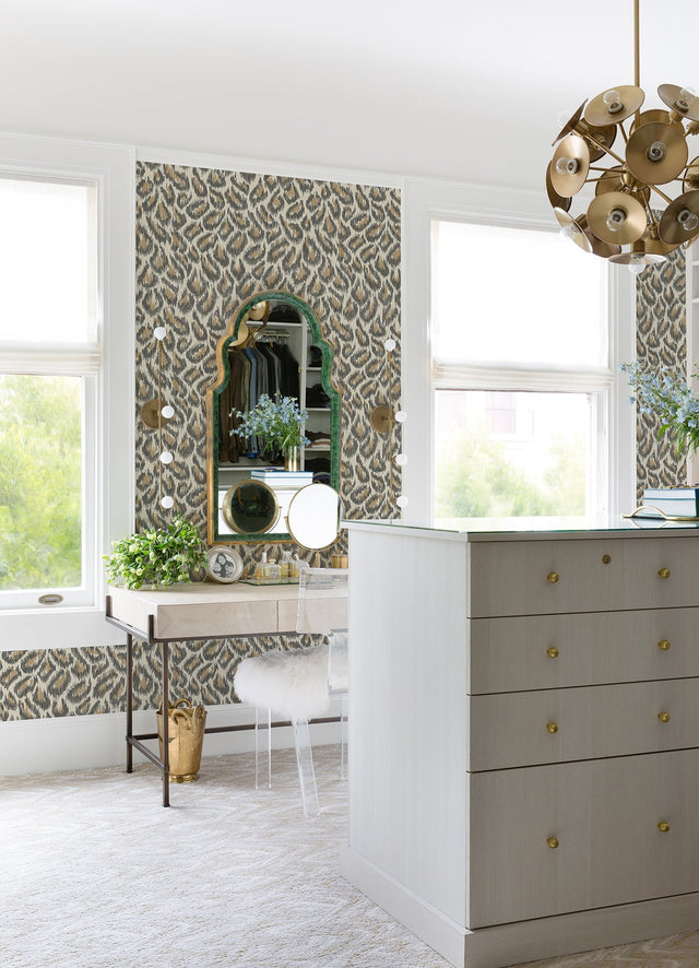 Electra Bronze Leopard Spot String Wallpaper with Glam Faux Effects Animal Print - A-Street Prints 2973-90304