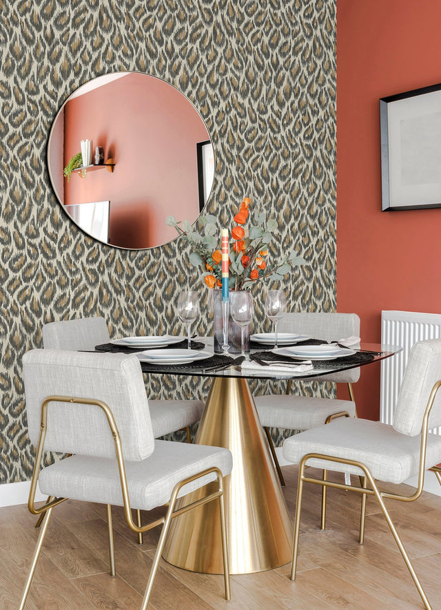 Electra Bronze Leopard Spot String Wallpaper with Glam Faux Effects Animal Print - A-Street Prints 2973-90304