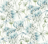 Mariell Teal Dragonfly Wallpaper with Botanical Dragonfly Pattern, Modern Unpasted Acrylic Coated Paper - A-Street Prints 2973-90401
