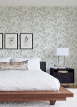Mariell Grey Dragonfly Wallpaper with Botanical Sketch Motif - A-Street Prints 2973-90402