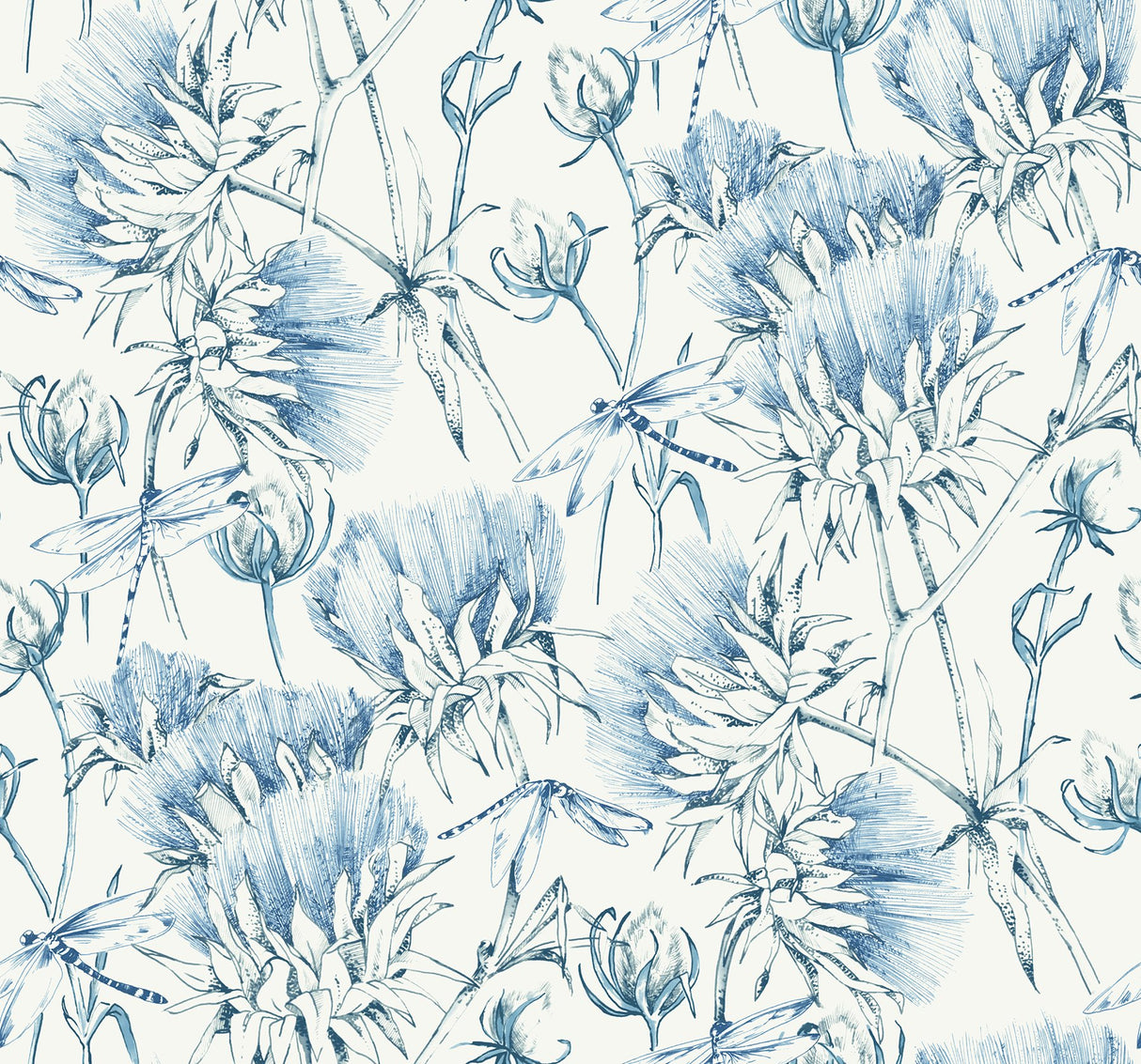 Mariell Blue Dragonfly Wallpaper with Botanical Dragonfly Motif - A-Street Prints 2973-90403