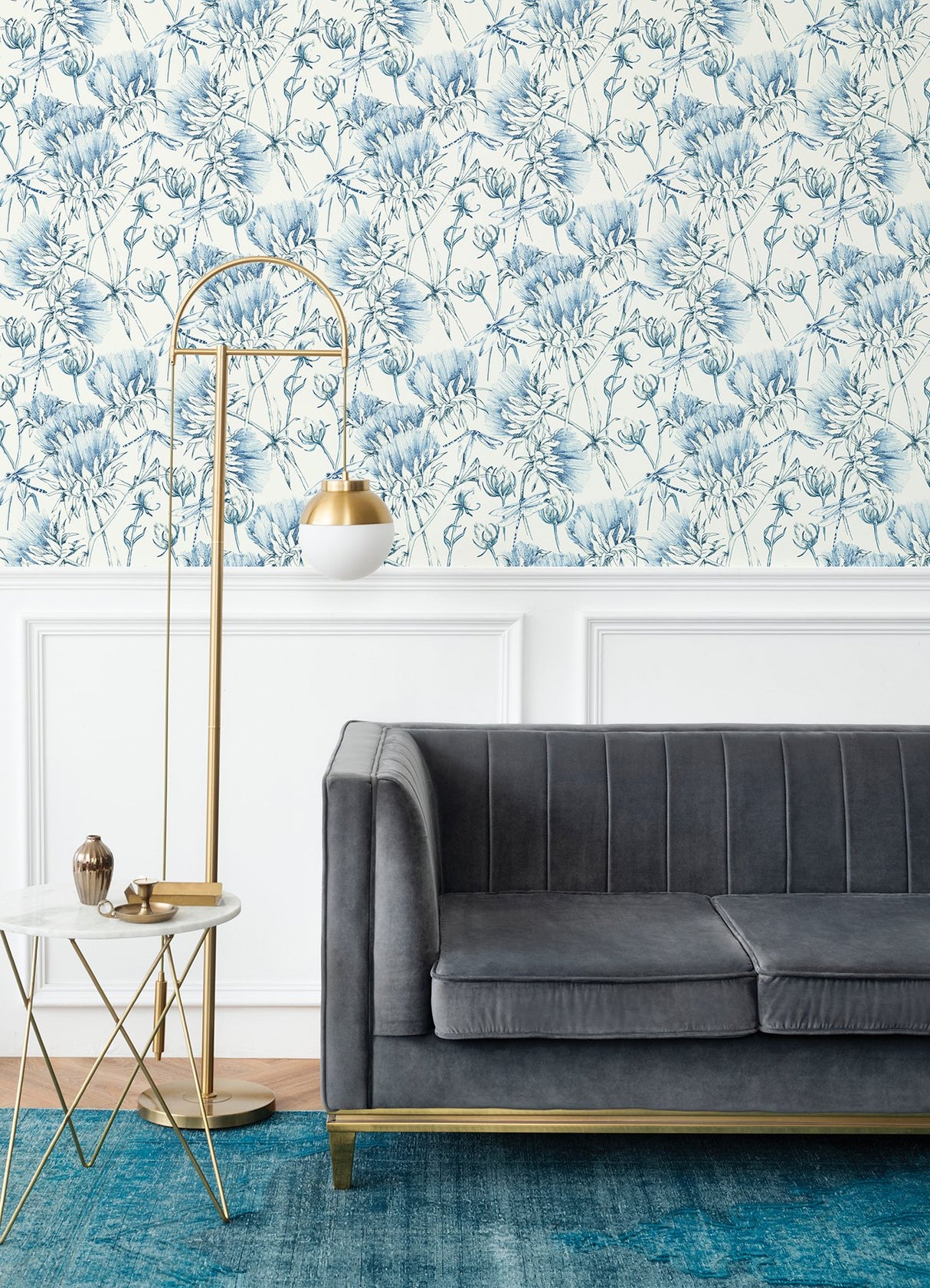 Mariell Blue Dragonfly Wallpaper with Botanical Dragonfly Motif - A-Street Prints 2973-90403