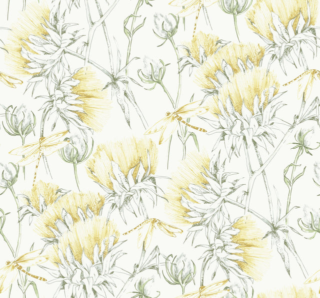 Mariell Gold Dragonfly Wallpaper with Modern Botanical Dragonfly Pattern - A-Street Prints 2973-90404