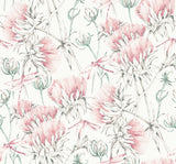 Mariell Pink Dragonfly Wallpaper with Modern Botanical Motif - A-Street Prints 2973-90405