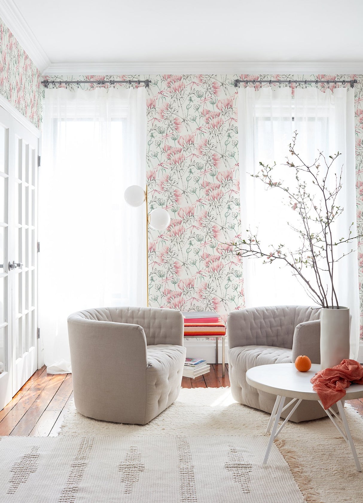 Mariell Pink Dragonfly Wallpaper with Modern Botanical Motif - A-Street Prints 2973-90405