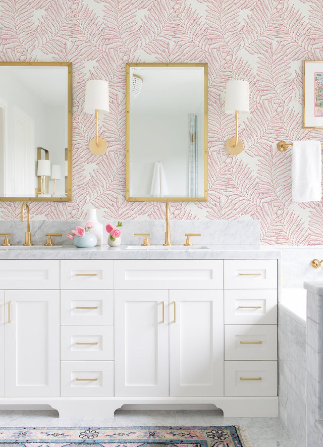 Finnley Pink Inked Fern Wallpaper with Botanical Farmhouse Style - Brewster 2973-90502