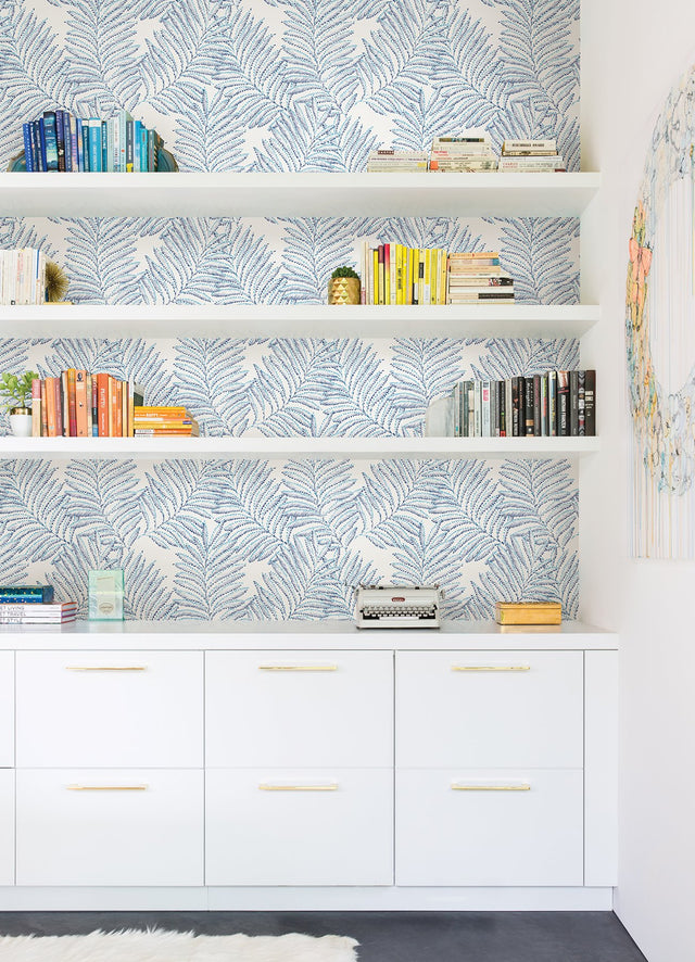 Finnley Blue Inked Fern Wallpaper with Botanical Farmhouse Style - A-Street Prints 2973-90503