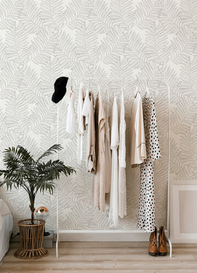 Finnley Grey Inked Fern Wallpaper with Botanical Inked Leaf Motif - A-Street Prints 2973-90505
