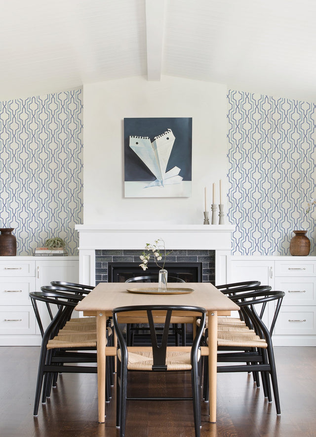 Rion Blue Trellis Wallpaper with Transitional Graphic Trellis & Lattice Pattern - A-Street Prints 2973-90601