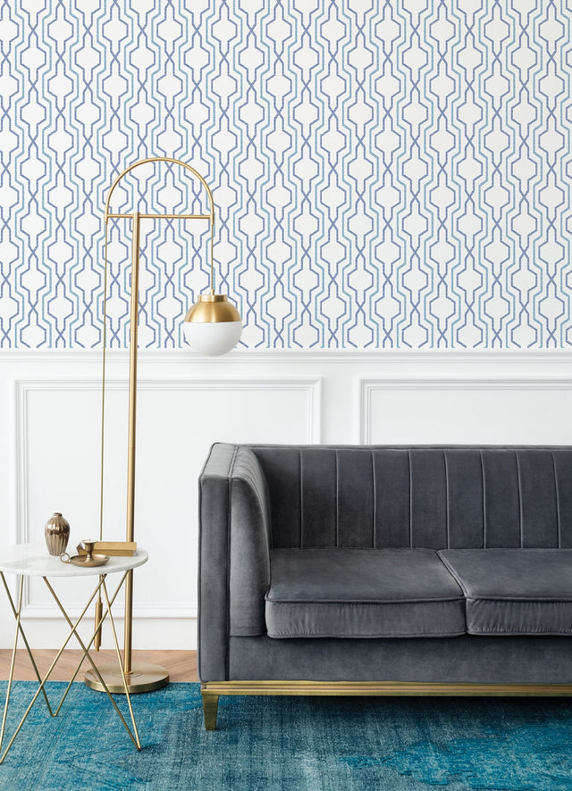 Rion Blue Trellis Wallpaper with Transitional Graphic Trellis & Lattice Pattern - A-Street Prints 2973-90601