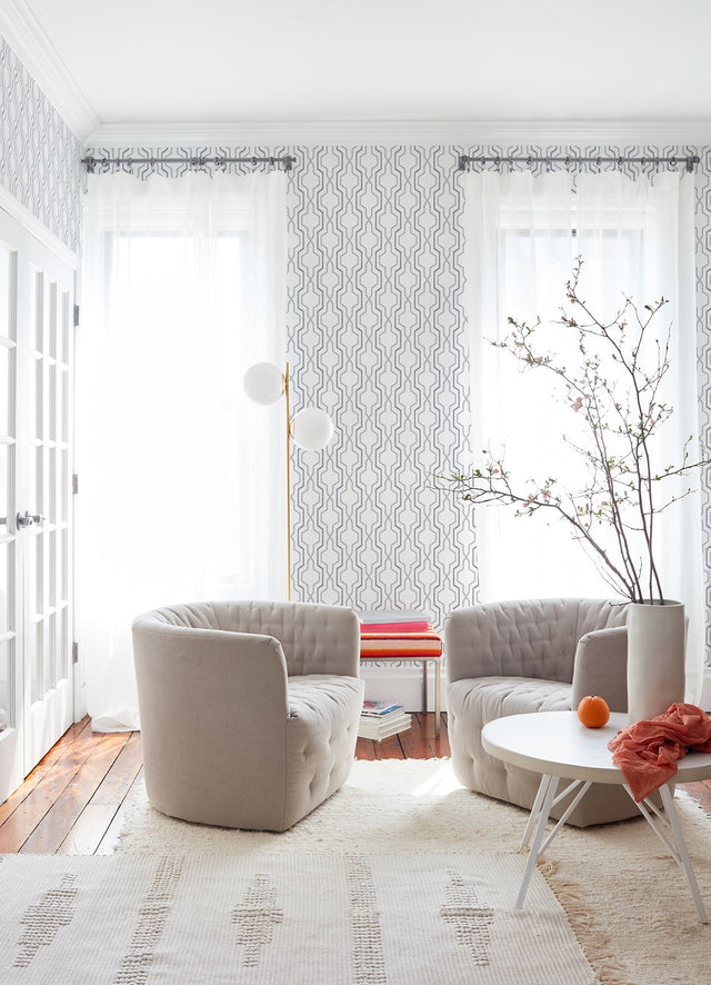 Rion Grey Trellis Wallpaper with Geometric Trellis & Lattice Pattern - A-Street Prints 2973-90602