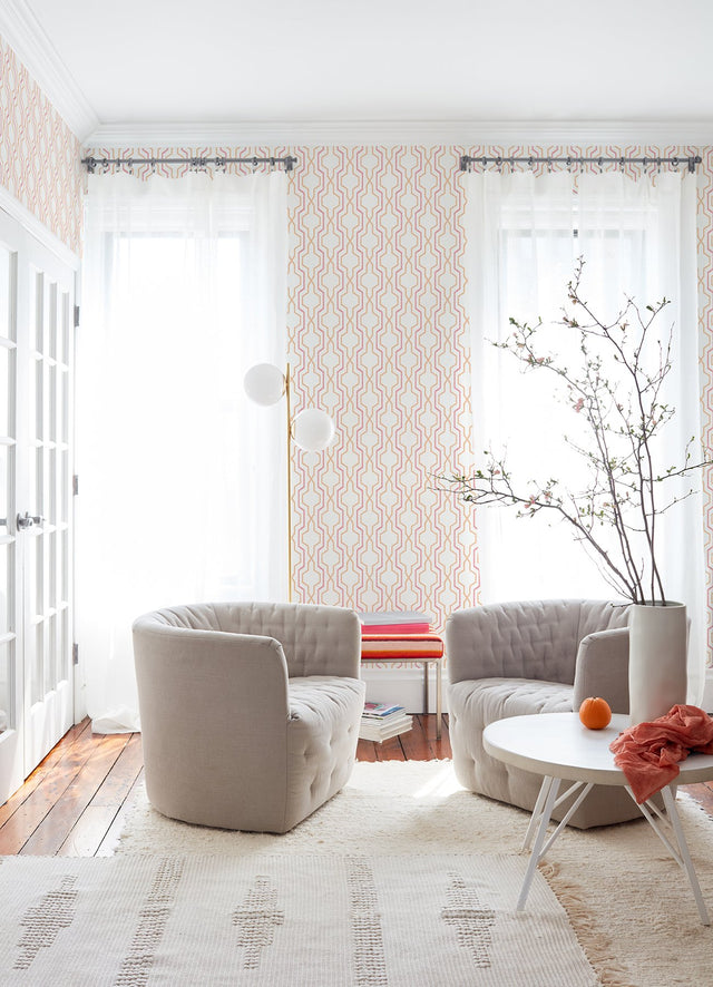 Rion Orange Trellis Wallpaper with Geometric Trellis & Lattice Pattern, Transitional Style - A-Street Prints 2973-90603