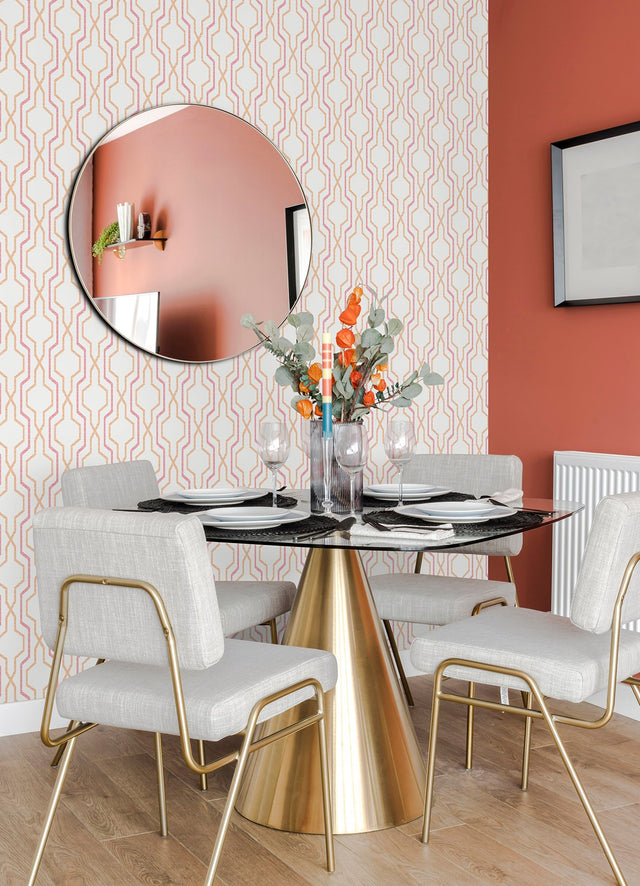 Rion Orange Trellis Wallpaper with Geometric Trellis & Lattice Pattern, Transitional Style - A-Street Prints 2973-90603