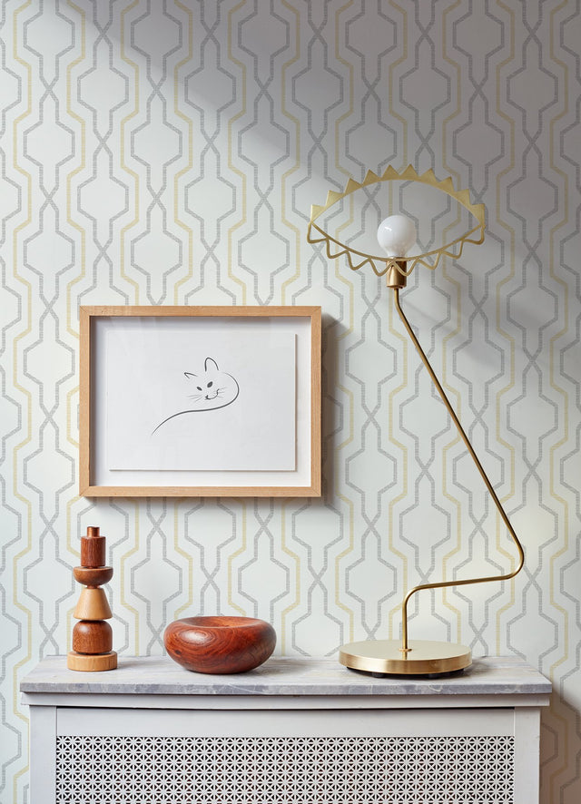 Rion Yellow Trellis Wallpaper with Modern Geometric Lattice - A-Street Prints 2973-90604