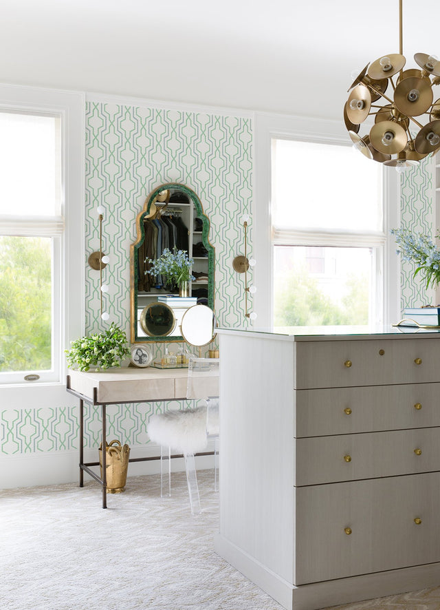 Rion Green Trellis Wallpaper with Transitional Geometric Trellis & Lattice Pattern - A-Street Prints 2973-90605