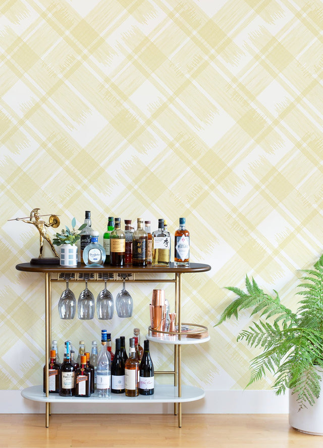 Zag Yellow Modern Plaid Wallpaper with Graphic Farmhouse Plaid Pattern - A-Street Prints 2973-90701