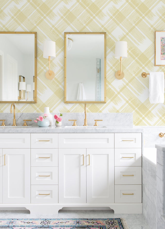 Zag Yellow Modern Plaid Wallpaper with Graphic Farmhouse Plaid Pattern - A-Street Prints 2973-90701