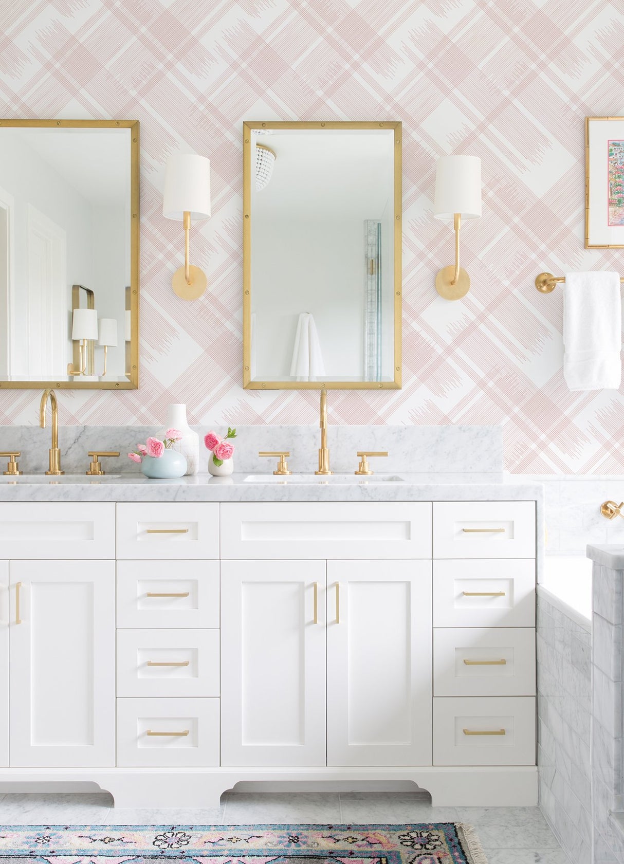 Zag Pink Modern Plaid Wallpaper with Graphic Plaid Pattern, Farmhouse Style - A-Street Prints 2973-90702