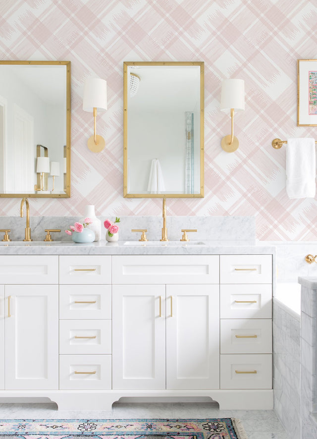 Zag Pink Modern Plaid Wallpaper with Graphic Plaid Pattern, Farmhouse Style - A-Street Prints 2973-90702