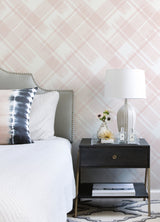 Zag Pink Modern Plaid Wallpaper with Graphic Plaid Pattern, Farmhouse Style - A-Street Prints 2973-90702