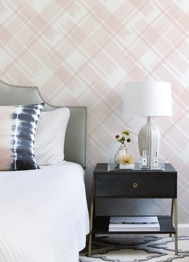 Zag Pink Modern Plaid Wallpaper with Graphic Plaid Pattern, Farmhouse Style - A-Street Prints 2973-90702