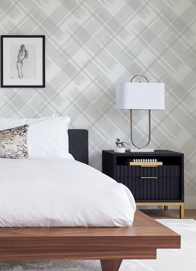 Zag Grey Modern Plaid Wallpaper with Farmhouse Graphics Plaid Style - A-Street Prints 2973-90704