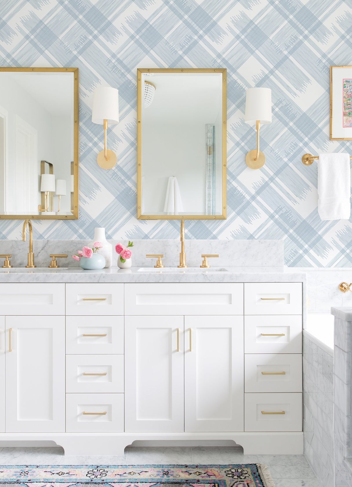 Zag Blue Modern Plaid Wallpaper with Graphics Plaid Pattern, Farmhouse Style - A-Street Prints 2973-90705