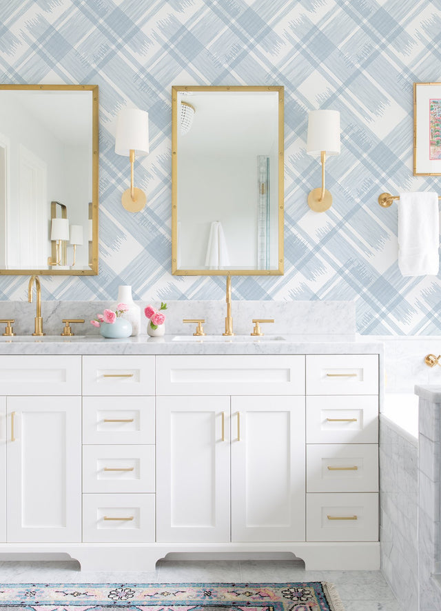 Zag Blue Modern Plaid Wallpaper with Graphics Plaid Pattern, Farmhouse Style - A-Street Prints 2973-90705