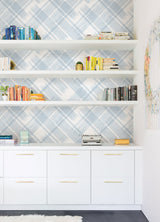 Zag Blue Modern Plaid Wallpaper with Graphics Plaid Pattern, Farmhouse Style - A-Street Prints 2973-90705