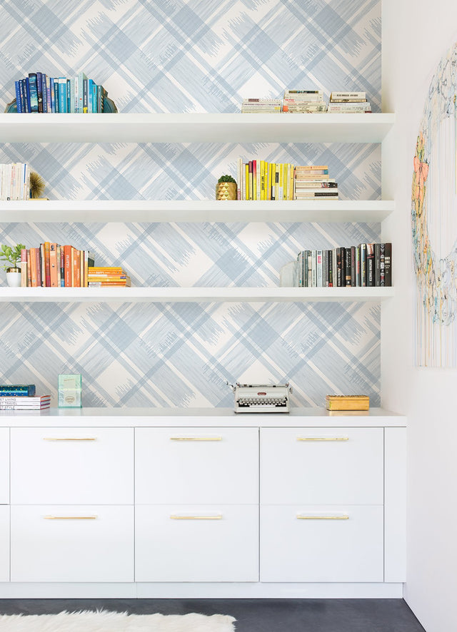Zag Blue Modern Plaid Wallpaper with Graphics Plaid Pattern, Farmhouse Style - A-Street Prints 2973-90705