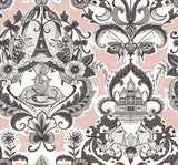 Sadie Blush Parisian Damask Wallpaper with Eclectic Paris Café and Eiffel Tower Motif - A-Street Prints 2973-90884