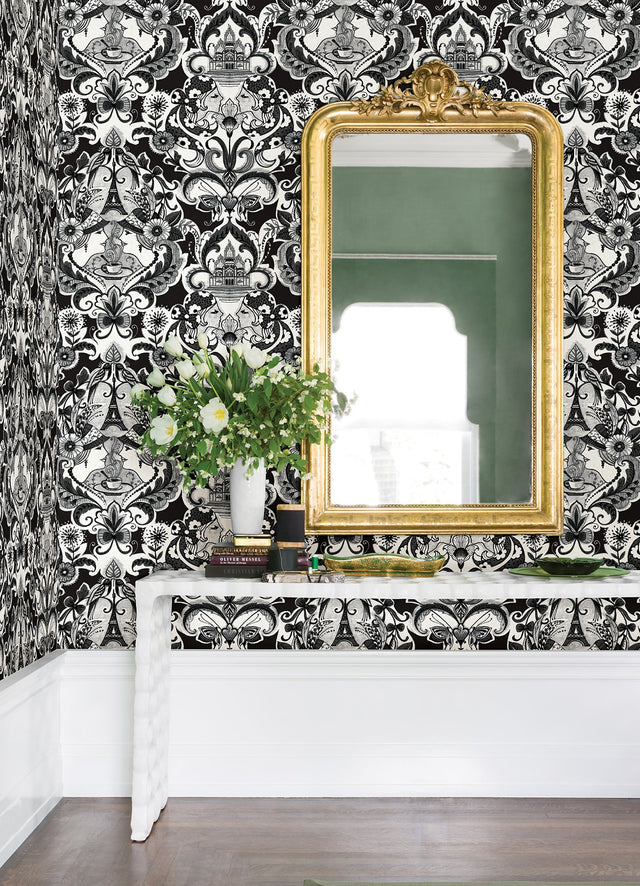 Sadie Black Parisian Damask Wallpaper with Eclectic Graphics Damask - A-Street Prints 2973-90886