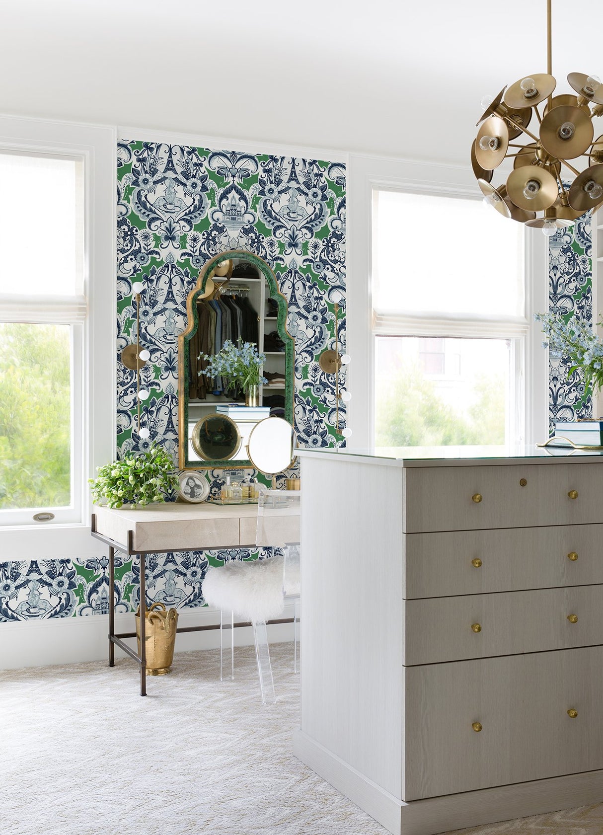 Sadie Green Parisian Damask Wallpaper with Eclectic Graphic Damask Motif - A-Street Prints 2973-90887