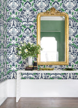 Sadie Green Parisian Damask Wallpaper with Eclectic Graphic Damask Motif - A-Street Prints 2973-90887