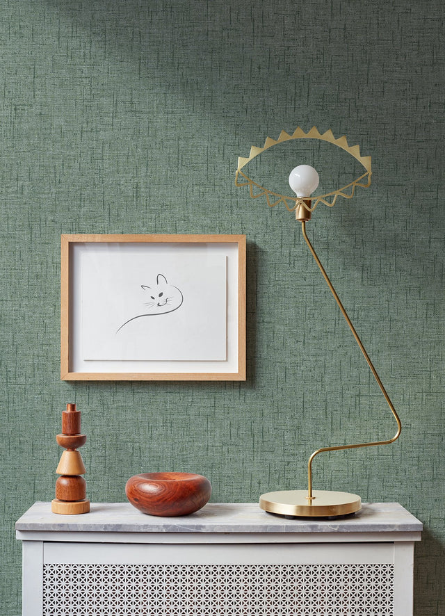 Bentley Green Faux Linen Wallpaper with Fabric & Woven Textures Pattern, Modern Style - A-Street Prints 2973-90911