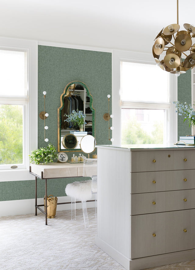 Bentley Green Faux Linen Wallpaper with Fabric & Woven Textures Pattern, Modern Style - A-Street Prints 2973-90911