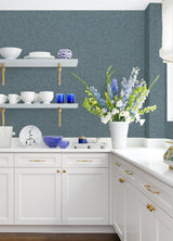 Bentley Navy Faux Linen Wallpaper with Fabric & Woven Textures Pattern, Modern Style - A-Street Prints 2973-90913